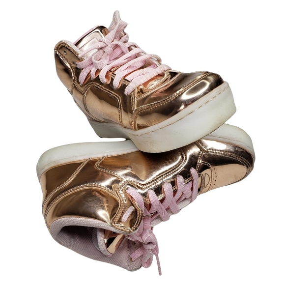 Skechers | Rose Gold High Top Lace Up Girls Street Skater Shoes Glam Sneakers 4 - Picture 3 of 10